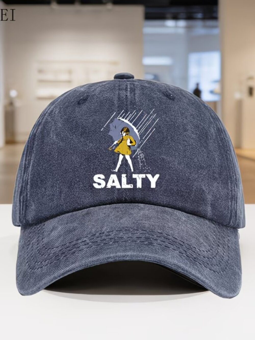 “SALTY” Navy Blue Distressed/Acid Washed Baseball Hat (BRAND-NEW & CUTE!)